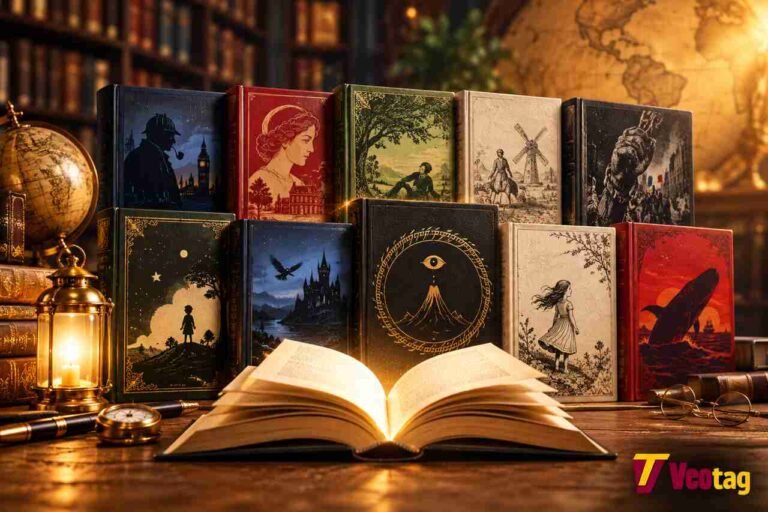 Best-selling books of all time displayed in a classic library setting.