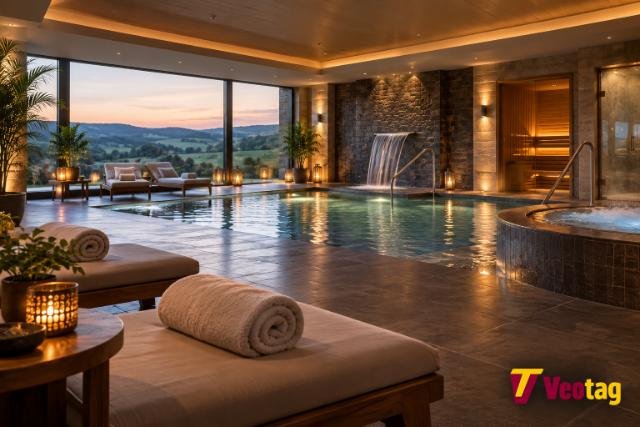 Luxury Long Ashes Spa pool, Jacuzzi and sauna overlooking the Yorkshire Dales at sunset.