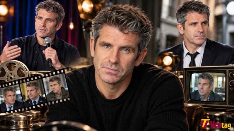 Dan Renton Skinner portrait collage highlighting his acting and comedy career