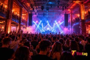 The Warehouse Leeds: History, Nightlife, Music and Visitor Guide Crowd enjoying electronic dance music and colourful stage lighting at a warehouse-style nightclub representing The Warehouse Leeds.